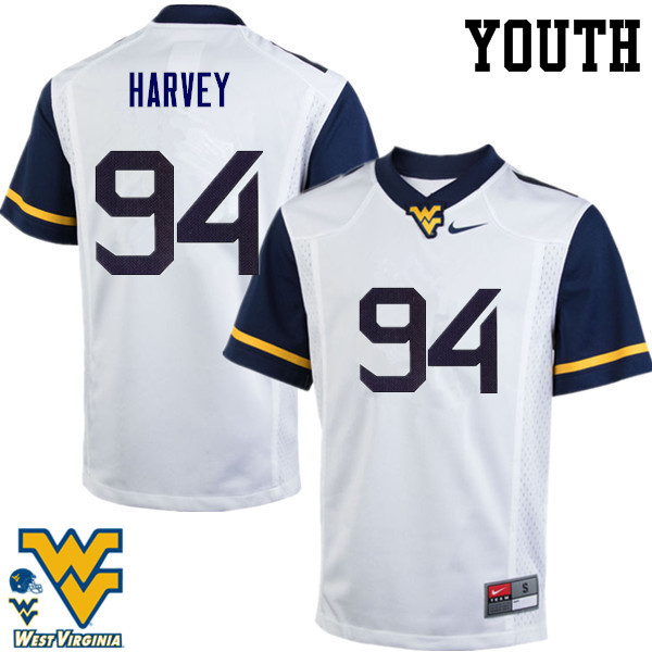 Youth #94 Jalen Harvey West Virginia Mountaineers College Football Jerseys-White